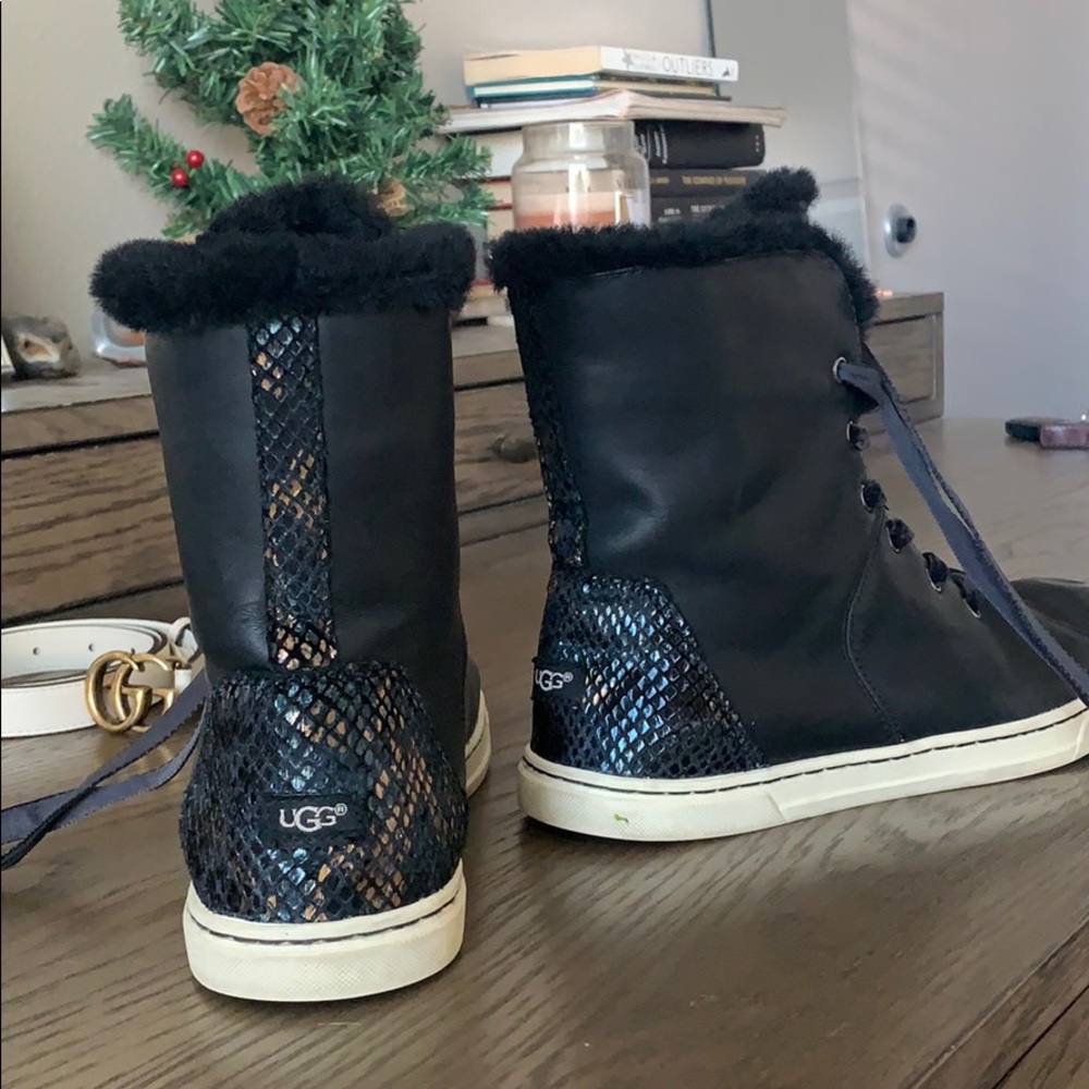 Ugg leather black fur boots limited edition velvet
